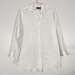 Polo Ralph Lauren Shirt Womens 14 White Cotton Button Front Tunic Long Sleeve